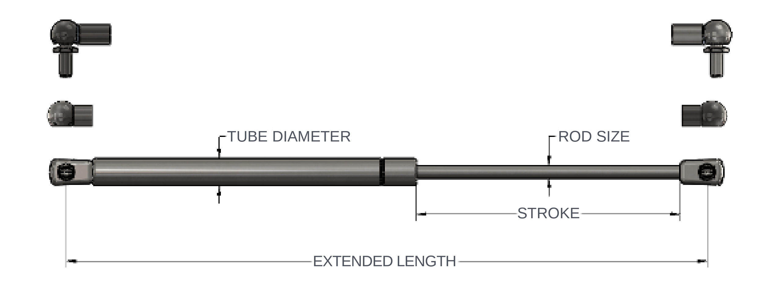 Gas Springs Technical Specification Diagram